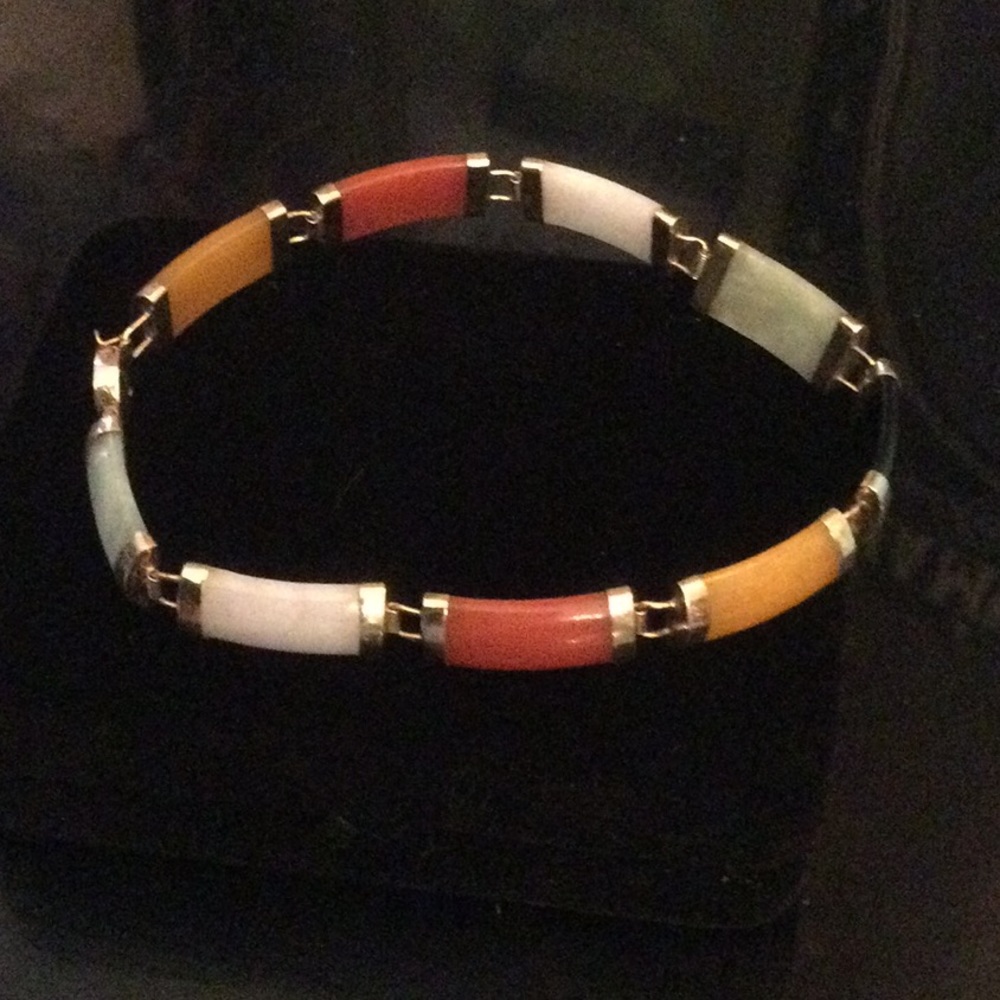 Genuine 10K Gold Colors Of Jade Bracelet